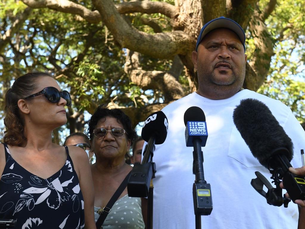 Peter Skeen's uncle Ranald Link speaks to the media. Picture: (A)manda Parkinson