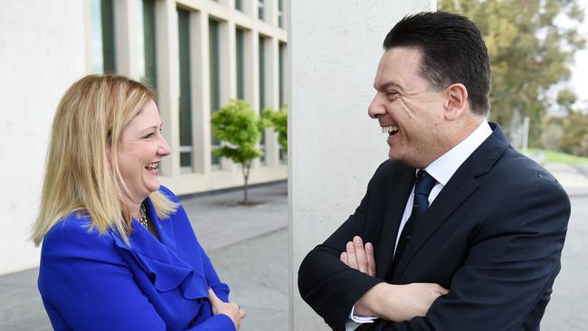 Nick Xenophon Team Member for Mayo Rebekha Sharkie and party leader Senator Nick Xenophon in Canberra. Picture: AAP