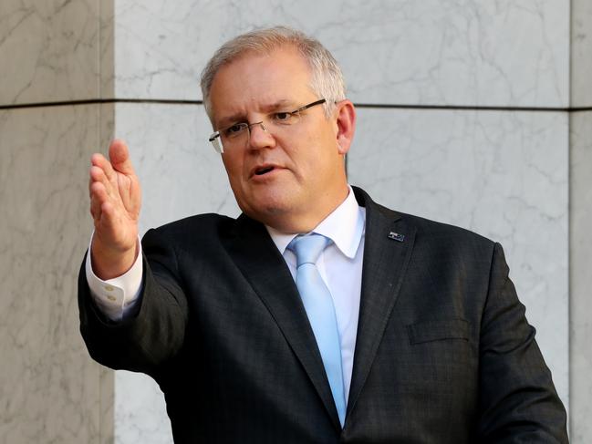 Scott Morrison at the PM’s office putting final touches on statement before addressing the nation today if you want a different angle from the press conference. PM Treasurer 130bn announcement - Shot 30/03/2020PIC:  Adam Taylor/PMO