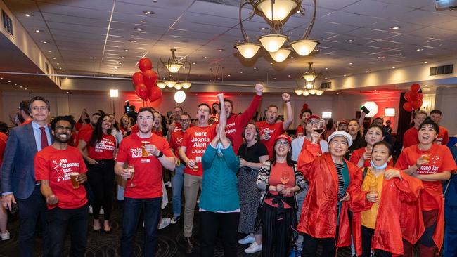 People were on the beers and champagnes at Labor’s election party. Picture: Jason Edwards