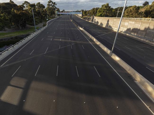 A normally packed Tullamarine Freeway in Melbourne, Victoria, completely isolated during lockdown. Picture: NCA NewsWire/ Daniel Pockett