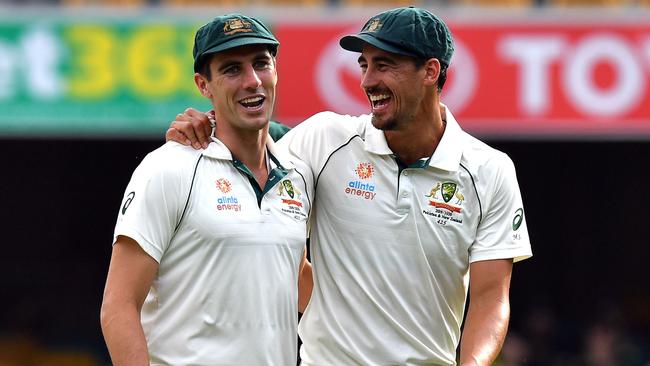 Pat Cummins (L) and Mitchell Starc (R) could be part of a three-pronged attack in Bangladesh. Picture: Saeed Khan/AFP