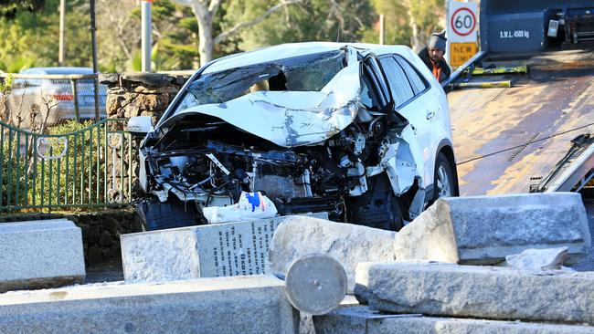 A car has taken out a statue on the corner of Geelong and Ballarat Roads, Footscray. Picture: Mark Stewart