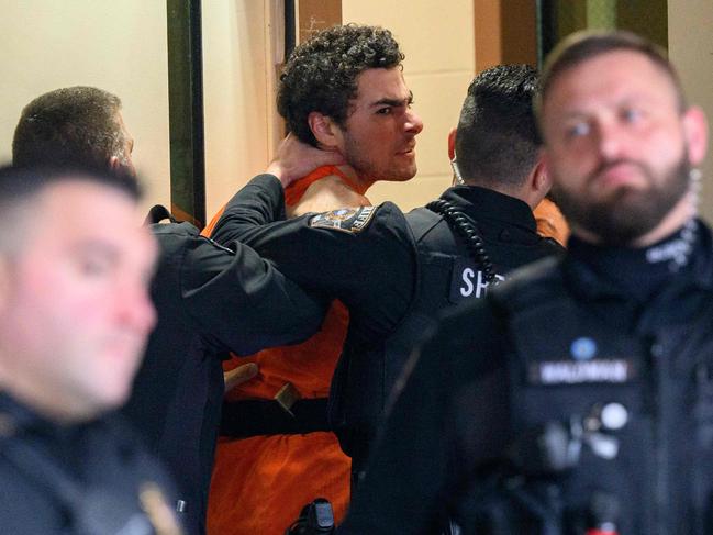 Luigi Mangione is led into the Blair County Courthouse for an extradition hearing in Hollidaysburg, Pennsylvania. Picture: Getty Images via AFP