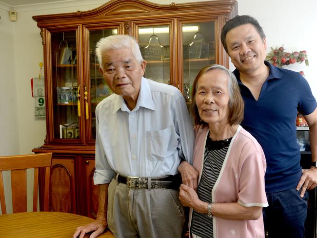 Chris Ho with his parents John and Juliana Ho at home in Sydney. Picture: Jeremy Piper