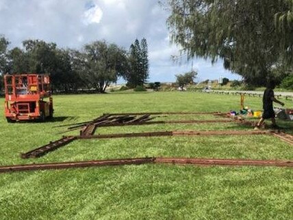 Indigenous protesters set up cooking facilities at the Stolenwealth Games ‘base camp’ at Doug Jennings Park at The Spit. Picture: Facebook.