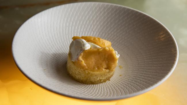 Fine finale: Warm yuzu pudding. Picture: Mark Cranitch.