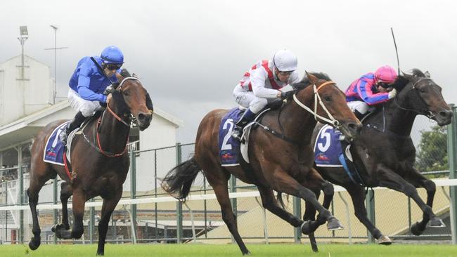 Graff (centre) proves too strong in the Clarendon Stakes during stand alone Hawkesbury meeting in April. Picture: AAP