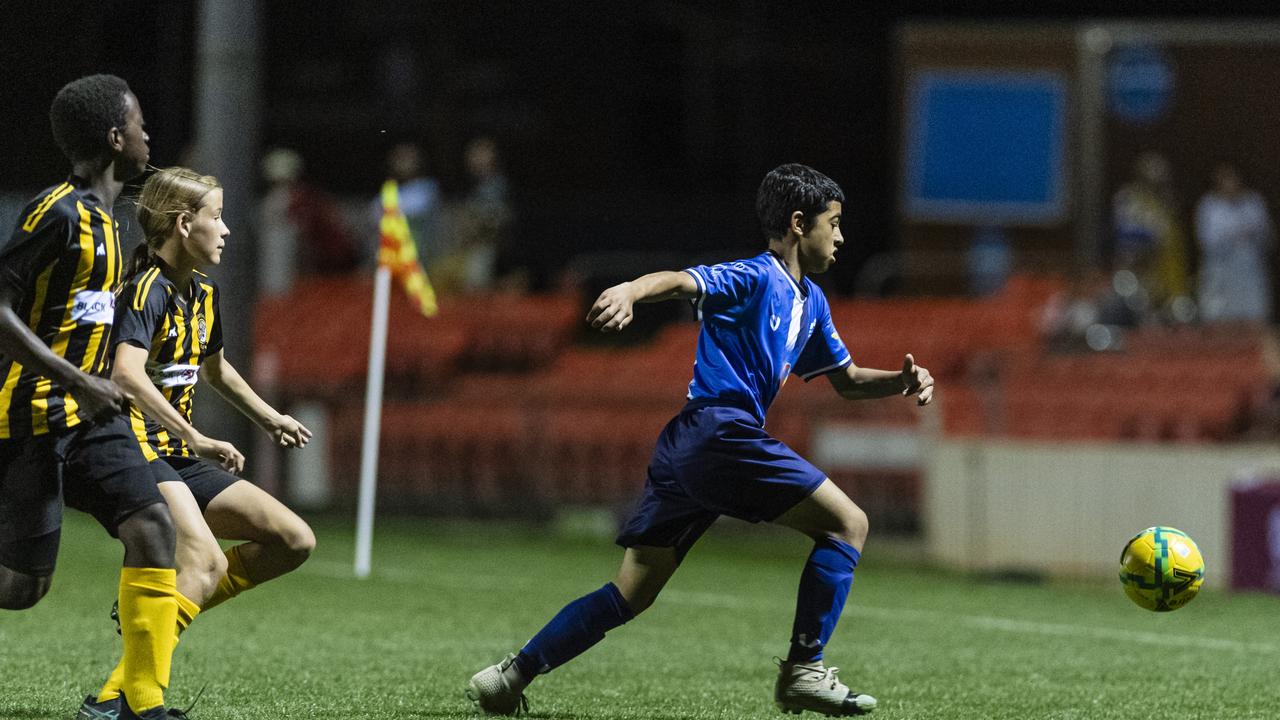 Aiham Alabdo of Rockville Rovers Blue against Football Dalby in Football Queensland Darling Downs Community Juniors U13 Div 1 White grand final at Clive Berghofer Stadium, Friday, August 30, 2024. Picture: Kevin Farmer