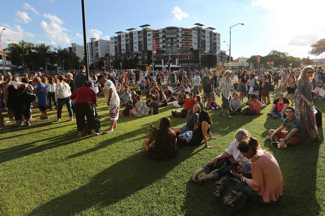Crowds outside the Gabba on Sunday night.
