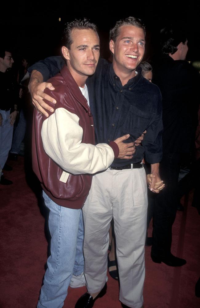 Perry and actor Chris O’Donnell attend the Planet Hollywood Grand Opening Celebration on September 17, 1995 in Beverly Hills. Picture: WireImage