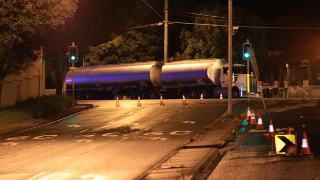 Residents have been evacuated from their homes in Arncliffe in Sydney’s south after a truck and car crash saw thousands of litres of fuel spill onto a major road. Picture: OnScene Bondi