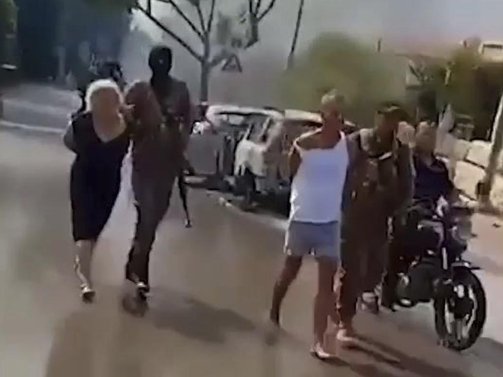 Video appears to show several Israelis being taken hostage in the Be’eri kibbutz. Picture: Supplied