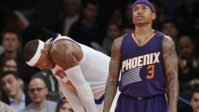 Carmelo Anthony reacts to a shot during the Knicks’ loss to the Suns.