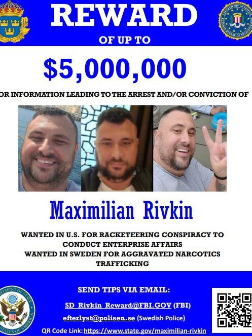 A reward of up to $5m was offered for Maximilian Rivkin. Picture: US Department of State