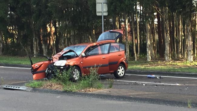 Darren Hill’s car was severely damaged as a result of the crash. Picture Richard Noone.