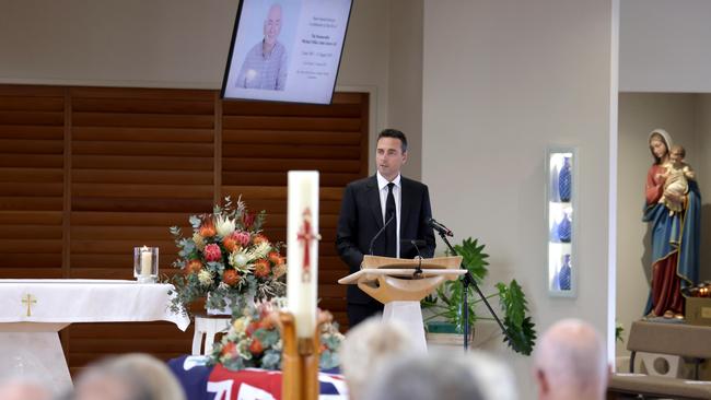 John Ahern (son) speaking, At the State Funeral Service for Mike Ahern AO, at Our Lady of the Rosary Catholic Church, Caloundra, on Friday 25th August 2023 - Photo Steve Pohlner