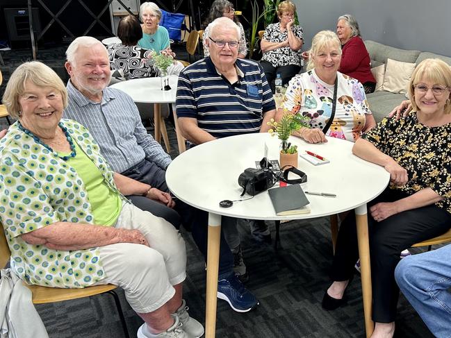 Left to right: Margo and Graeme Clarke, John Drummond, Rosie Matson, Anna Roos and Patrick Wicks at a weekly 'meet and chat'. Picture: Bridget Clarke