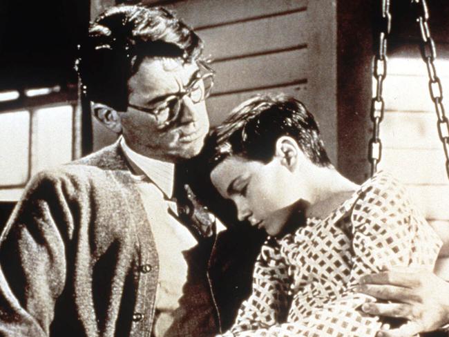 Gregory Peck and Philip Alford in scene from the film 'To Kill a Mockingbird.