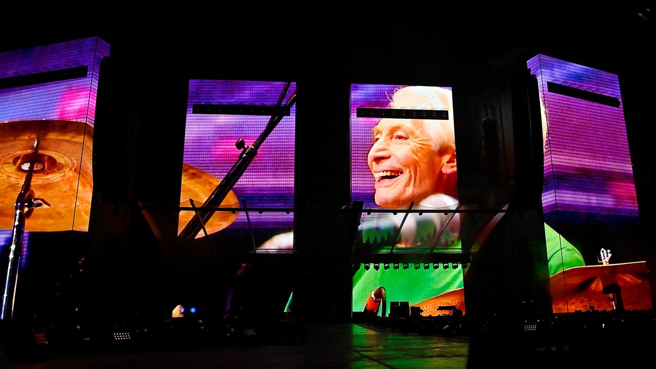 The Stones’ shows now pay tribute to recently departed drummer Charlie Watts. Picture: Jeff Curry/Getty Images