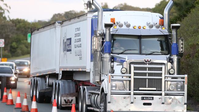 . Queensland truckies passing through the state border at Gold Coast Highway Coolangatta. Picture by Richard Gosling