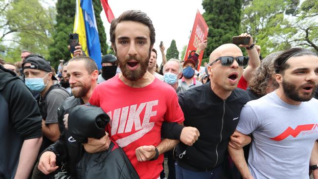 Protesters chanted “sack Daniel Andrews”. Picture: Alex Coppel