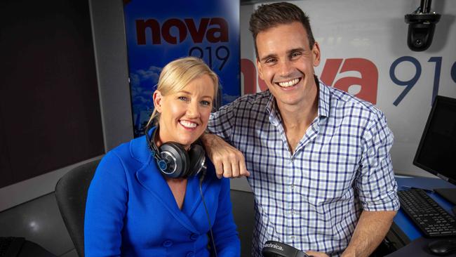 Nova Adelaide's breakfast duo Jodie Oddy and Andrew Hayes. Picture: Emma Brasier