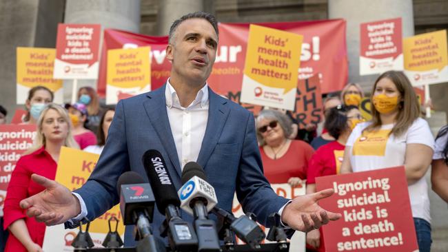 Opposition leader Peter Malinauskas speaking on the steps of parliament on Saturday Picture: Naomi Jellicoe