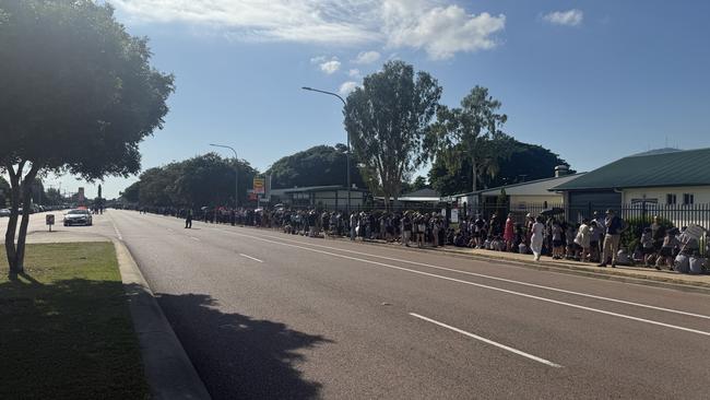 Parade goers in Thuringowa have been moved off the road. Picture: Courtney Todd