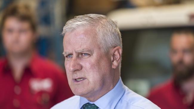 Deputy Prime Minister Michael McCormack visits Toowoomba business Paul Wiedman Electrical in support of Groom LNP candidate Garth Hamilton, Monday, November 23, 2020. Picture: Kevin Farmer