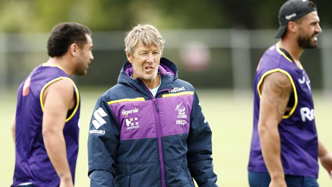 Coach Craig Bellamy calls the shots at a Melbourne Storm training session at Gosch's Paddock.