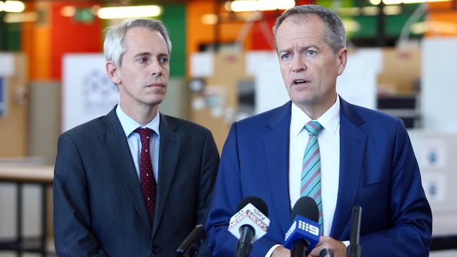 Labor MP Andrew Giles, left, with Opposition Leader Bill Shorten. Picture: Aaron Francis.