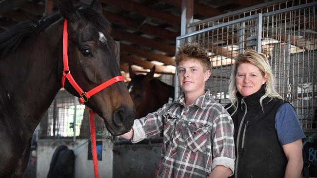 Kerry Taplin and her son Jack at their new Caloundra stables. Picture: Patrick Woods.