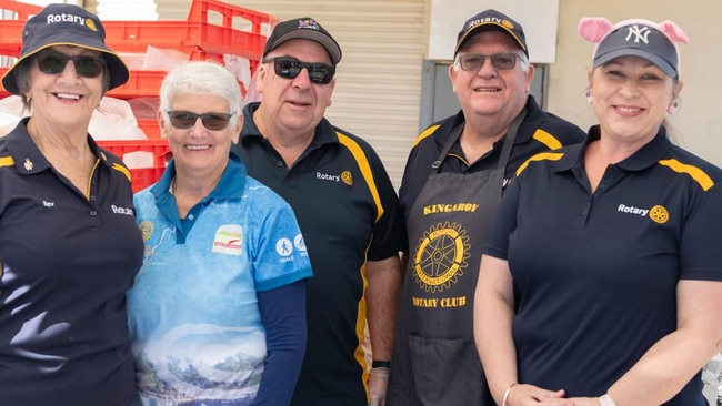 Cath, Bev, Dave, Neil and Mel from the Kingaroy Rotary Club at the Kingaroy BaconFest 2023.