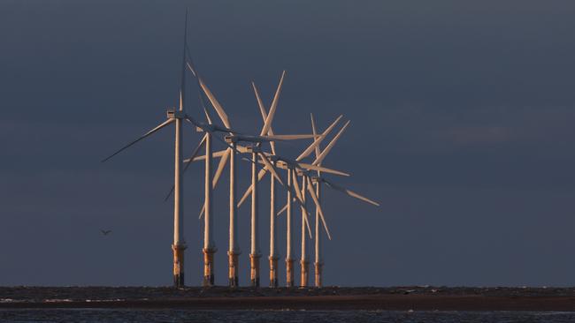 Wind turbines generate electricity at Burno Bank Off Shore Wind Farm.