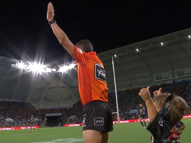 The All Stars match didn't get underway until Quaden gave the thumbs up