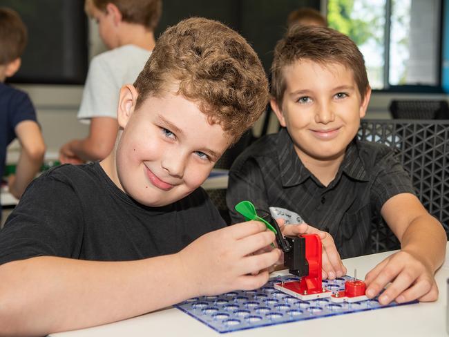 William Brown and Oliver Galletly at CQU Young Engineers Summer Holiday Camp Mackay. Picture: Michaela Harlow