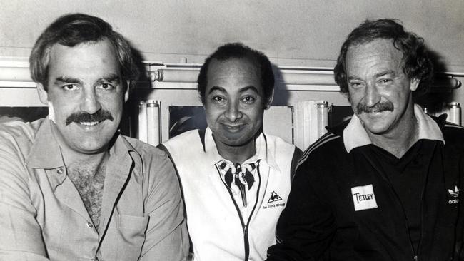 Tony Jewell, Dr Rudi Webster and Percy Jones — the men involved in one of footy’s great incidents.