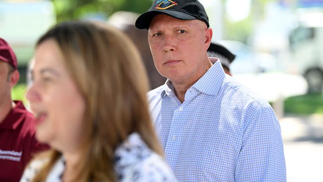 Rarely seen together, Defence Minister Peter Dutton joins Queensland Premier Annastacia Palaszczuk today. Picture: NCA NewsWire / Dan Peled