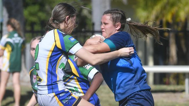 North Queensland U17 girls rugby League Championships. Townsville against Far North Queensland. Townsville's Alana Dobe and FNQ's Mackenzie Stephens. Picture: Evan Morgan