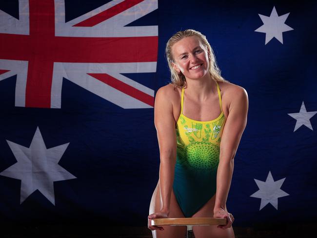 ATTENTION DO NOT USE CONTACT CAMERON TANDY NEWS CORP OLYMPIC DESK BEFORE USEÉ News Corp Olympic Shoot with swimmers in conjuction with SpeedoÉÉ Ariarne Titmus, at the Valley Pool in Brisbane. Pics Adam Head