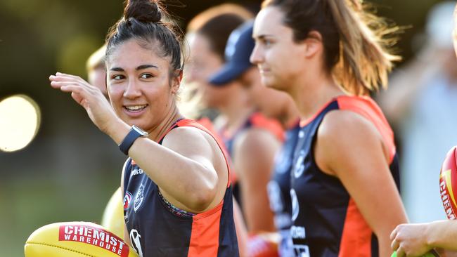 Vescio and Nicola Stevens during a Carlton training session. Picture: Jay Town