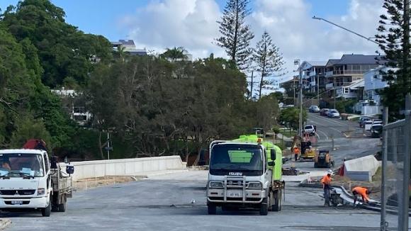 Construction of a new bridge over tiny Flat Rock Creek at Currumbin on the Southern Glitter Strip which dragged into a third calendar year.