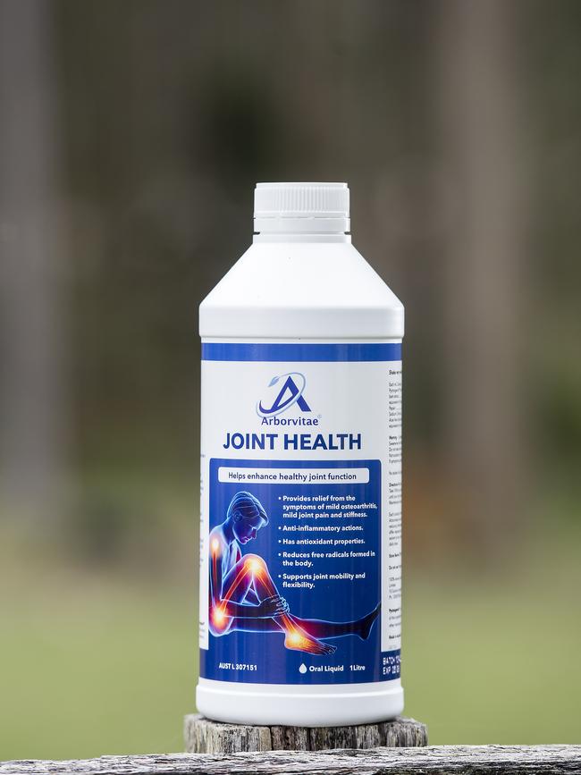 A 1L bottle of Arborvitae Joint Health. Picture: News Local/Troy Snook