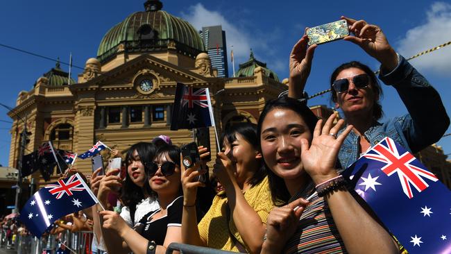 Participants take part in the Australia Day parade celebrations in Melbourne, Sunday, January 26, 2020. (AAP Image/James Ross) NO ARCHIVING