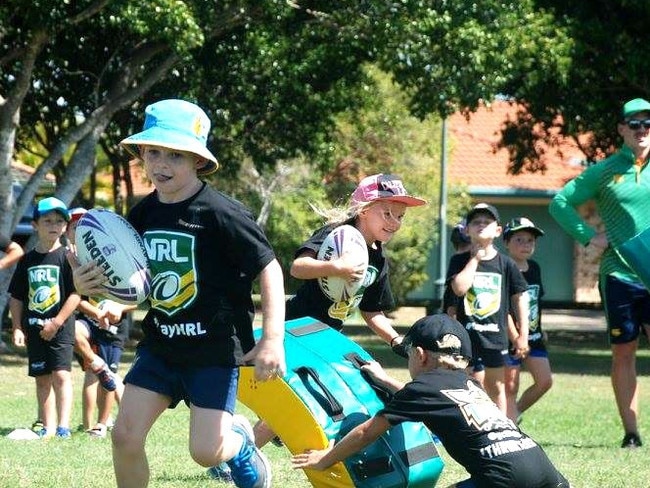 Kids enjoying a recent Titans clinic at Helensvale on the Gold Coast. The Titans are coming to Cudgen on Tuesday, April 19.