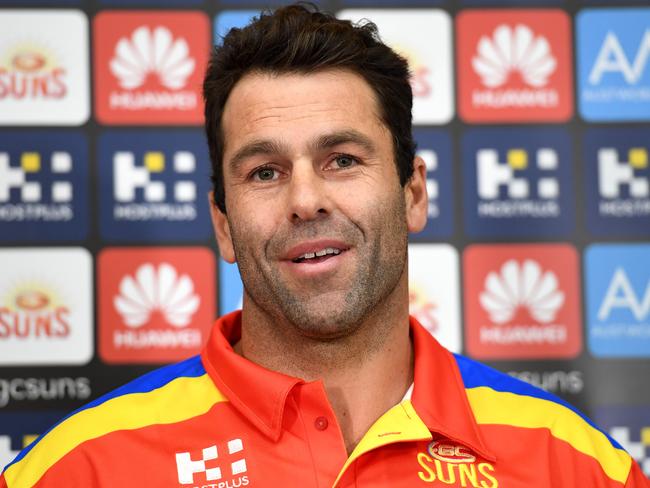 Interim Gold Coast Suns coach Dean Solomon looks on during a press conference.