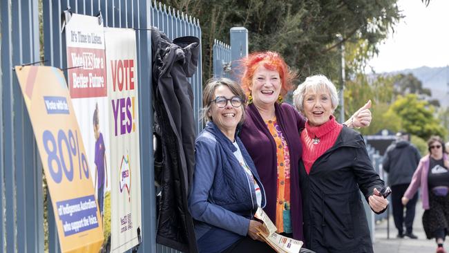 VOICEREF23, Yes23 supporters Ann Paton, Robin- Mary Calvert and Mary Bell at New Town Primary School, New Town, Tasmania. Picture: Chris Kidd