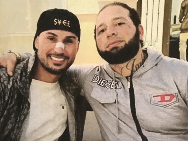 Former Auburn deputy mayor Salim Mehajer with Ahmed Zaoud, former member of the Muslim Brotherhood Movement Street gang who was shot in Auburn in October.