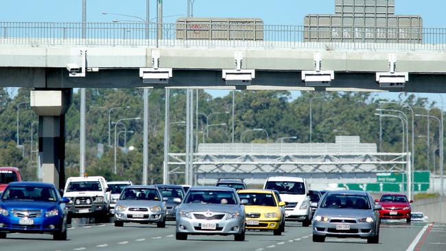 Marked speed cameras over the M1 at Logan. Picture: Mark Cranitch